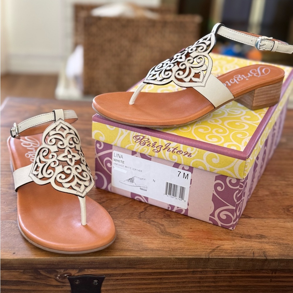 Brighton Lina White Leather Sandals | Size 7 | New in Box
